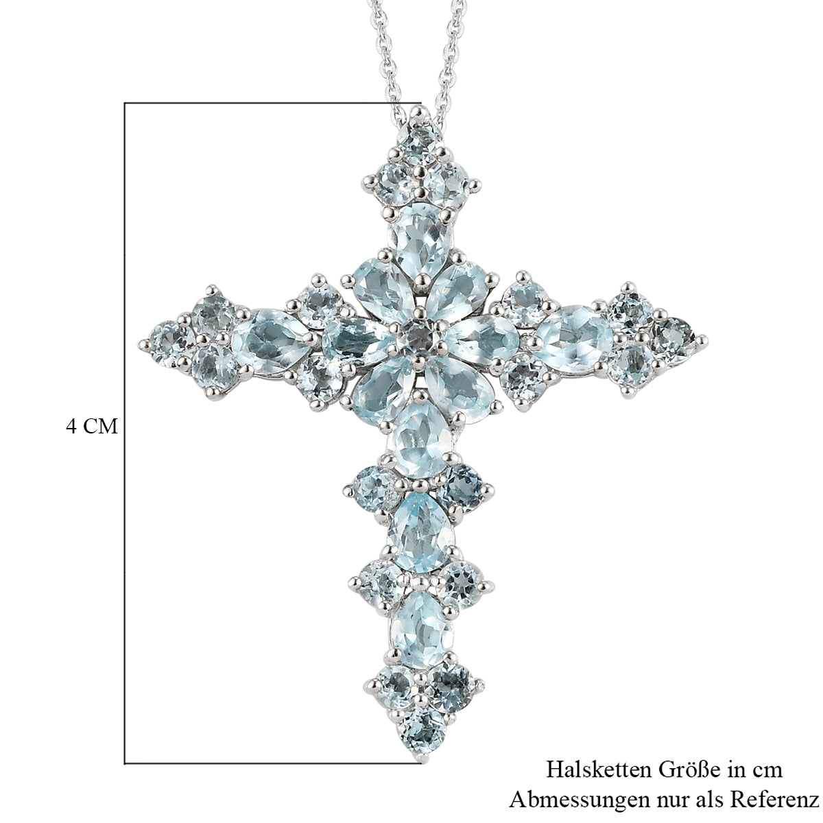Himmelblauer Topas Kreuz-Anhänger mit Kette, ca. 5,93 ct
