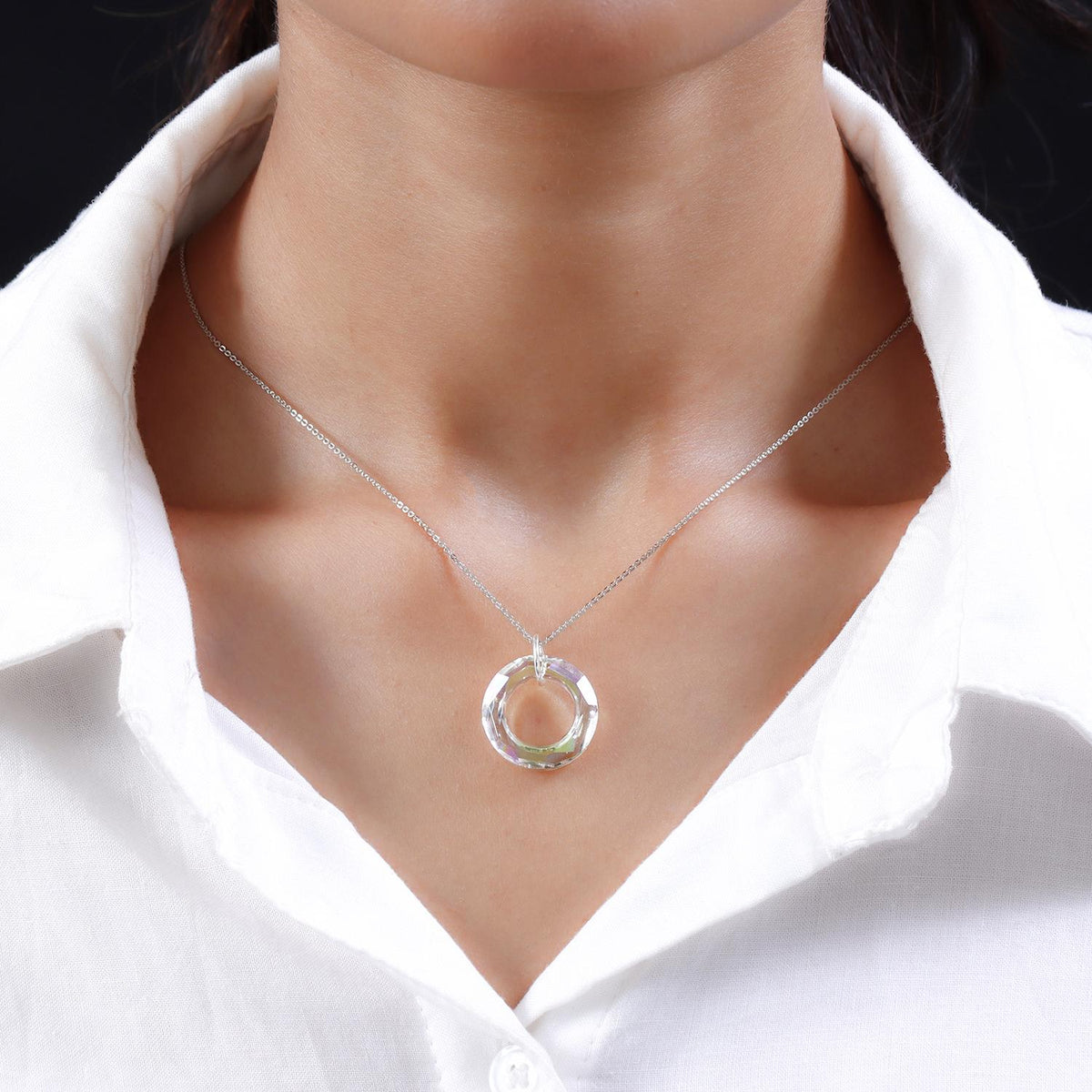 Lumin grüner Kristall-Anhänger mit Kette, 925 Silber, 925 Silber platiniert