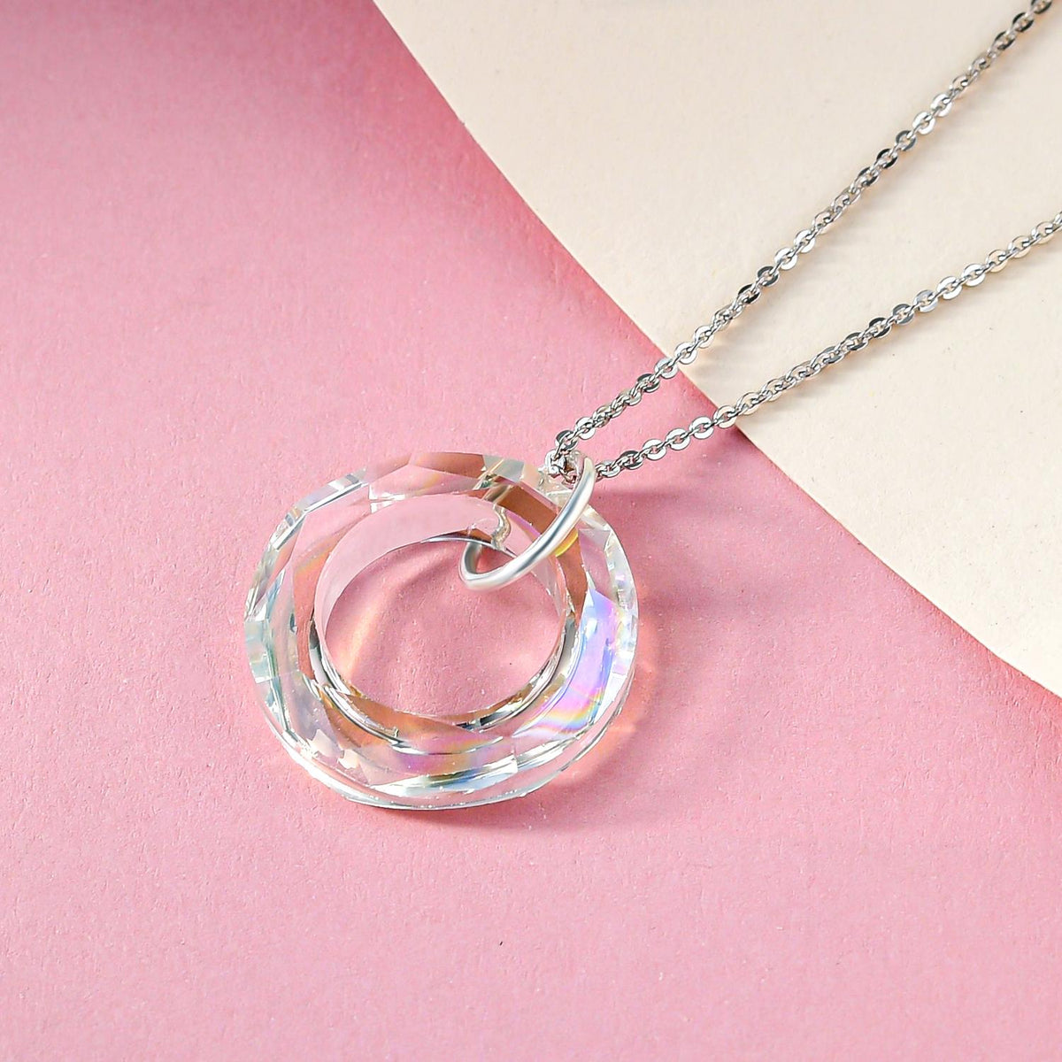 Lumin grüner Kristall-Anhänger mit Kette, 925 Silber, 925 Silber platiniert
