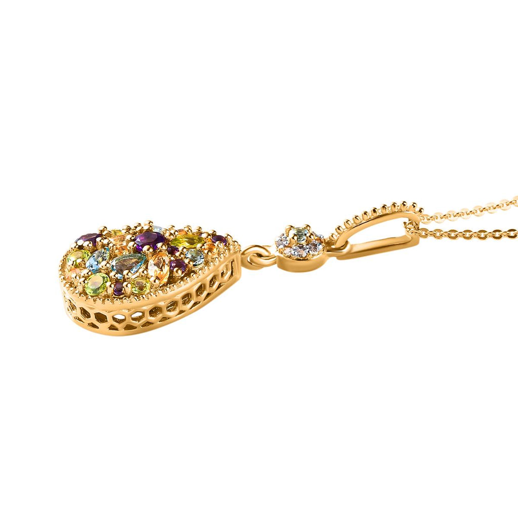GP Spezial-Kollektion - Mehrfarbiger Edelstein-Anhänger mit Kette, ca. 50 cm, 925 Silber vergoldet ca. 1.40 ct