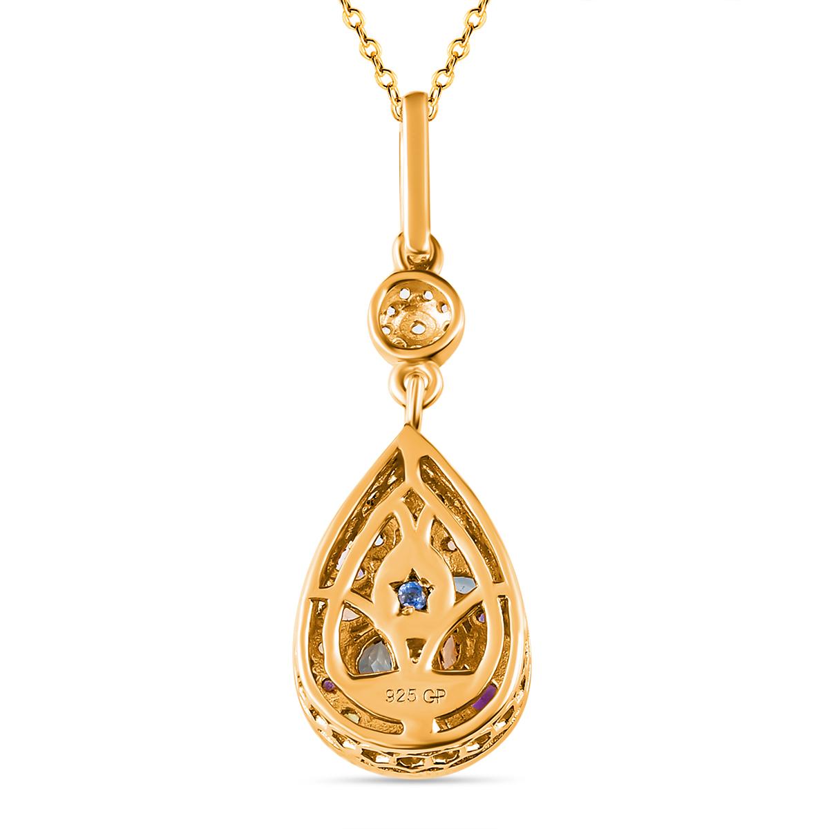 GP Spezial-Kollektion - Mehrfarbiger Edelstein-Anhänger mit Kette, ca. 50 cm, 925 Silber vergoldet ca. 1.40 ct