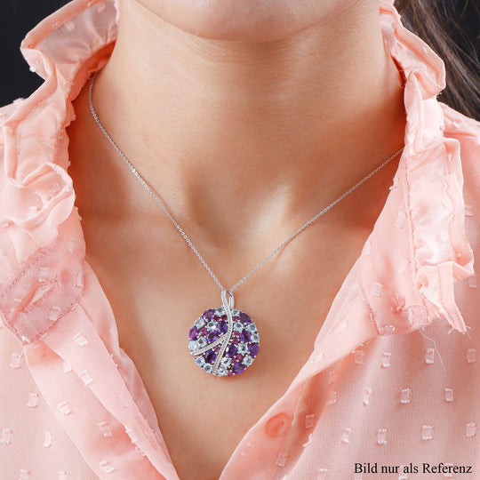 GP Spezial-Kollektion - Mehrfarbiger Edelstein-Anhänger mit Kette, ca. 50 cm, 925 Silber platiniert ca. 7,27 ct