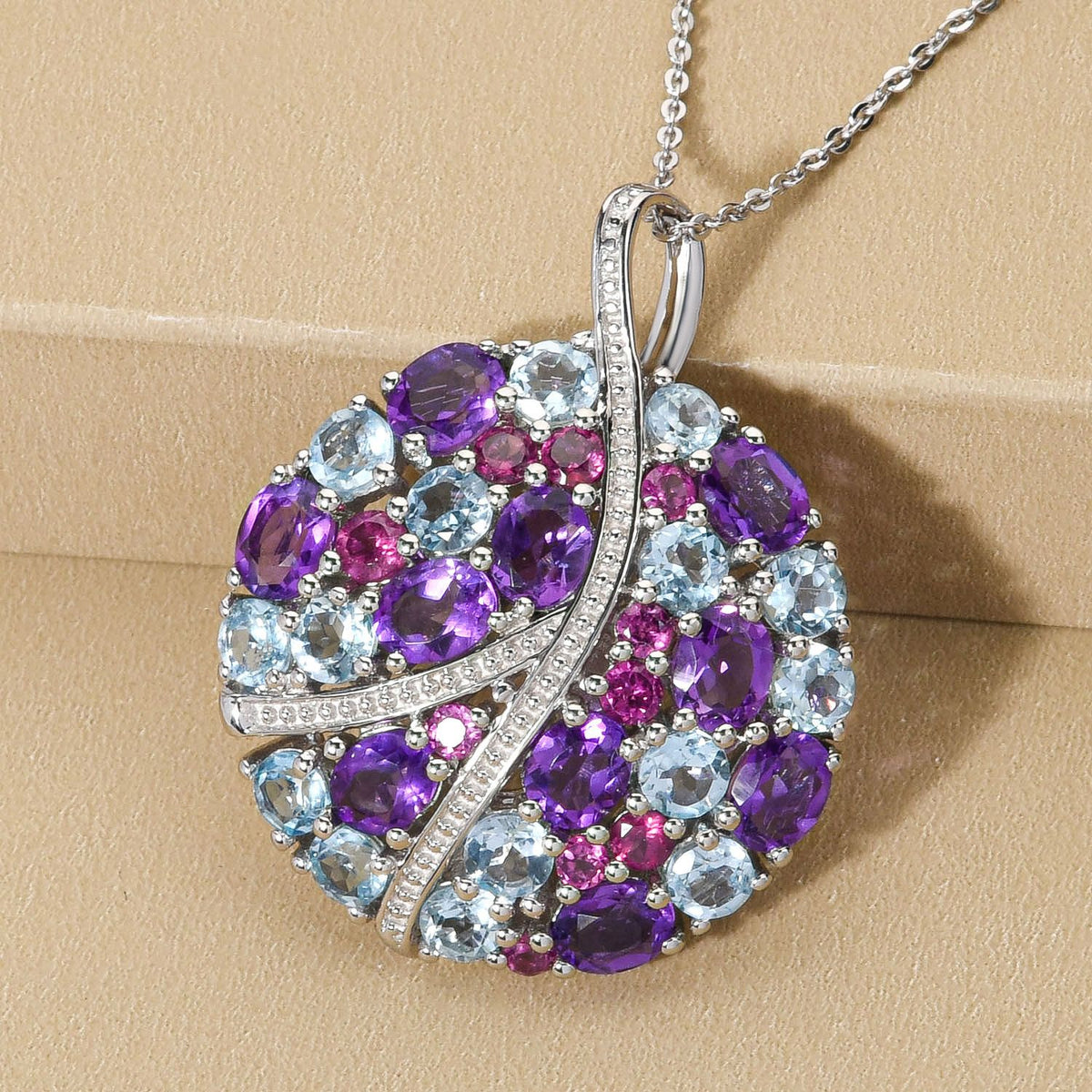 GP Spezial-Kollektion - Mehrfarbiger Edelstein-Anhänger mit Kette, ca. 50 cm, 925 Silber platiniert ca. 7,27 ct