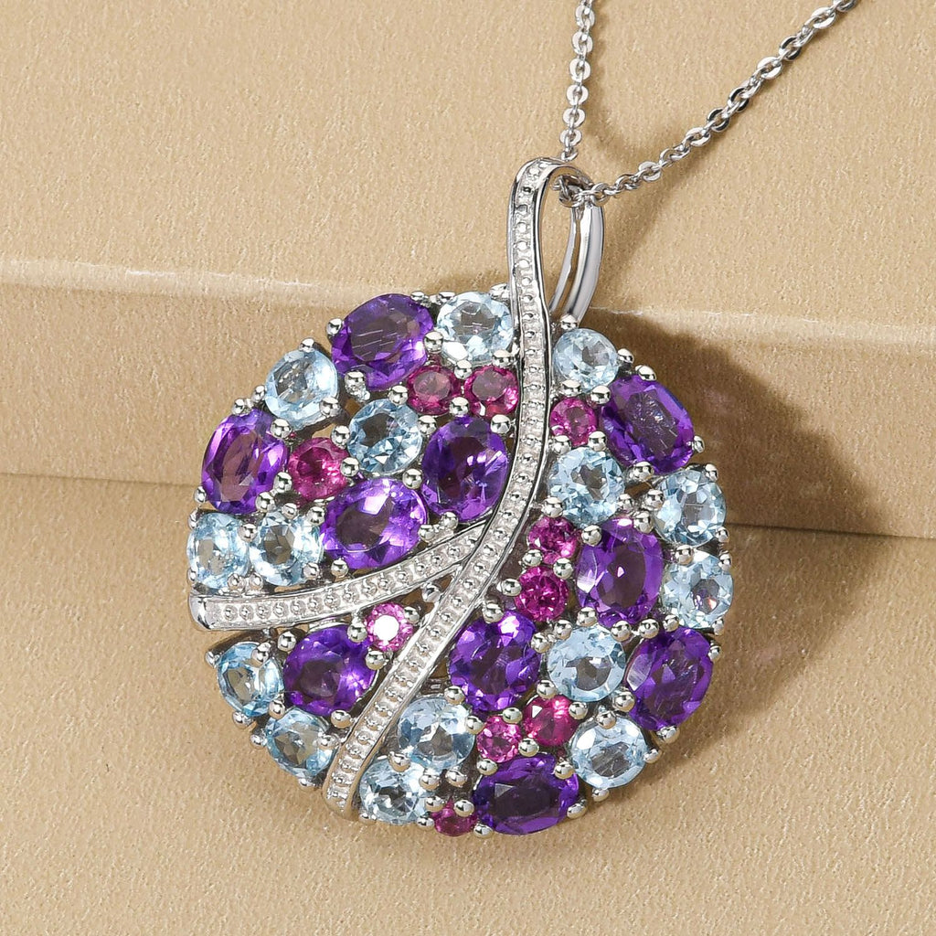 GP Spezial-Kollektion - Mehrfarbiger Edelstein-Anhänger mit Kette, ca. 50 cm, 925 Silber platiniert ca. 7,27 ct