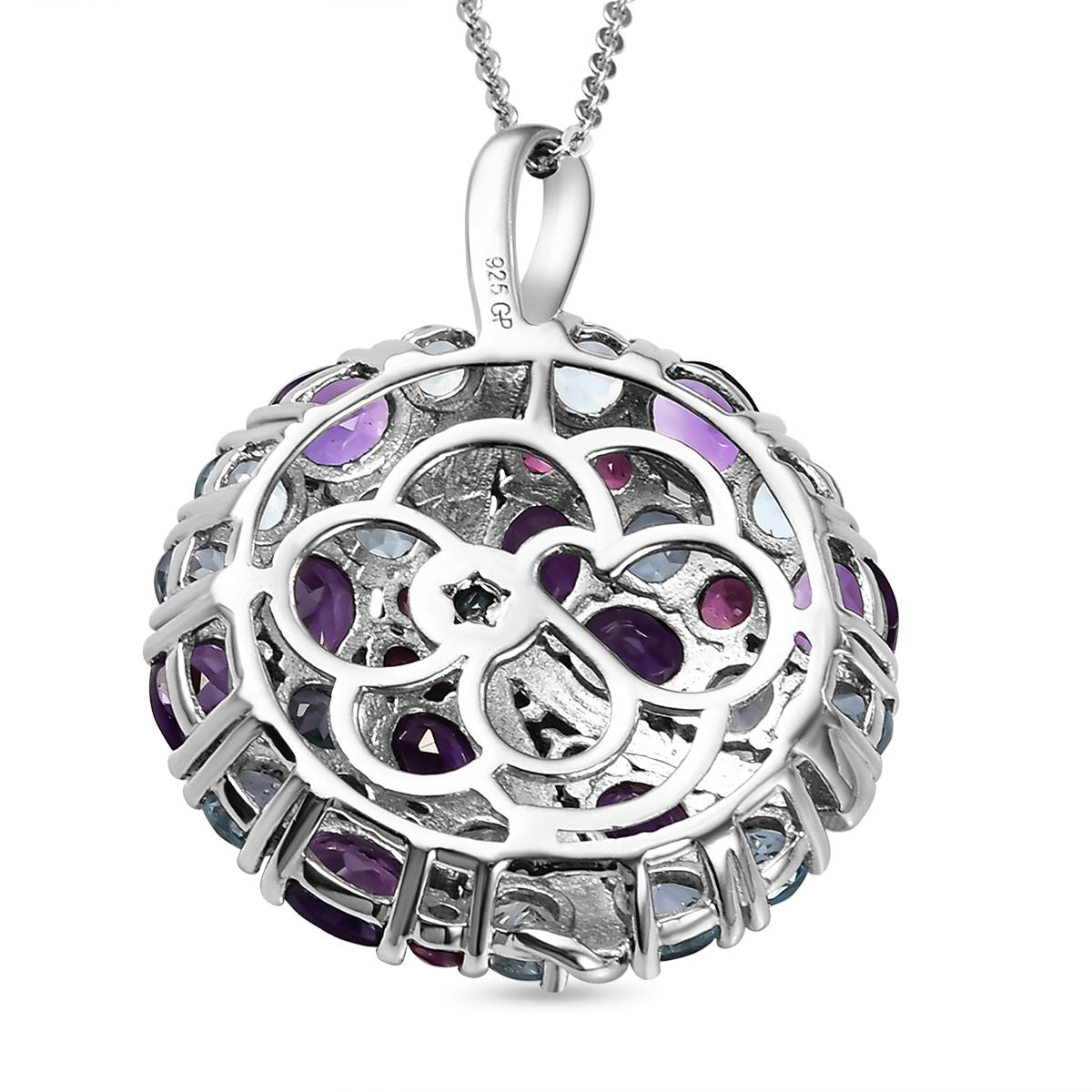GP Spezial-Kollektion - Mehrfarbiger Edelstein-Anhänger mit Kette, ca. 50 cm, 925 Silber platiniert ca. 7,27 ct