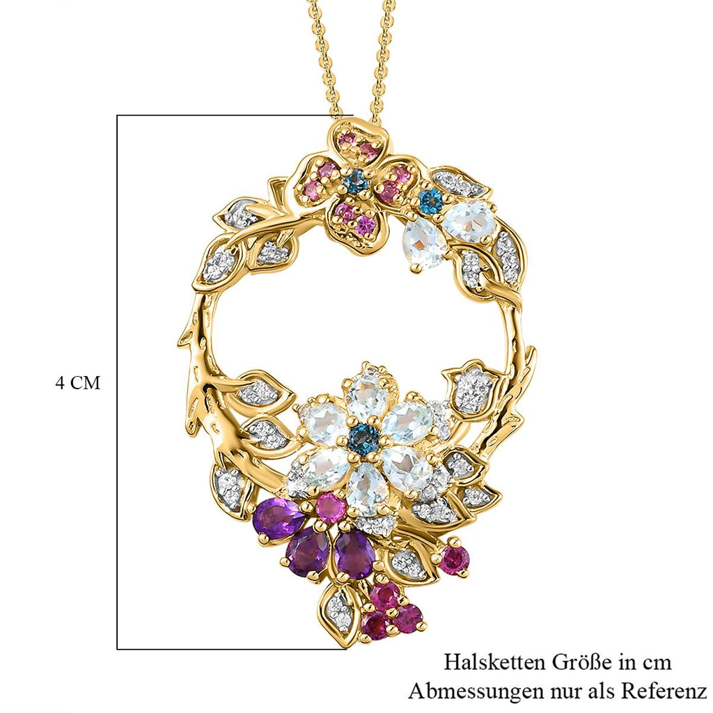 GP Italienische Garten Kollektion - Mehrfarbiger Edelstein-Anhänger mit Kette, ca. 50 cm, 925 Silber vergoldet ca. 3,16 ct