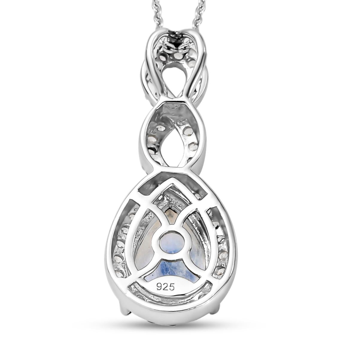 Premium Regenbogen Mondstein und weißer Zirkon-Anhänger mit Kette, 925 Silber platiniert ca. 4.36 ct
