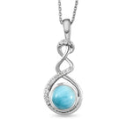 Larimar und weißer Zirkon-Anhänger mit Kette, 925 Silber platiniert ca. 1,72 ct