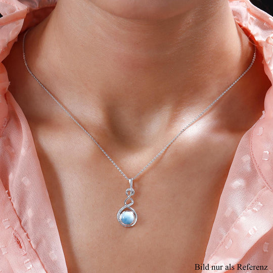 Larimar und weißer Zirkon-Anhänger mit Kette, 925 Silber platiniert ca. 1,72 ct