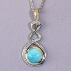 Larimar und weißer Zirkon-Anhänger mit Kette, 925 Silber platiniert ca. 1,72 ct