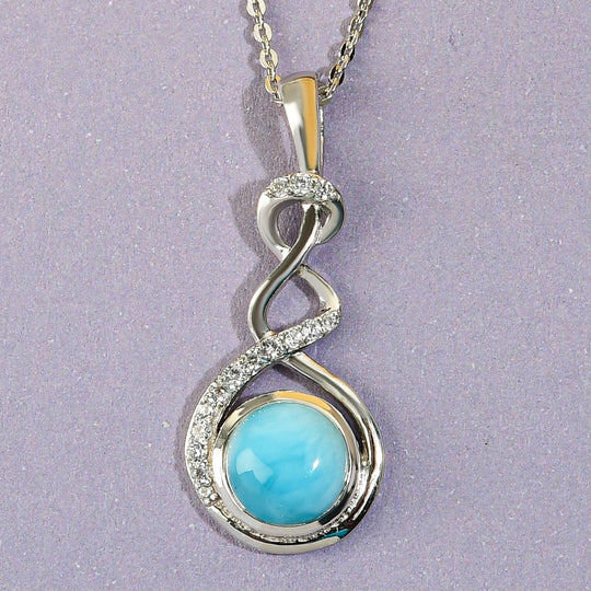 Larimar und weißer Zirkon-Anhänger mit Kette, 925 Silber platiniert ca. 1,72 ct