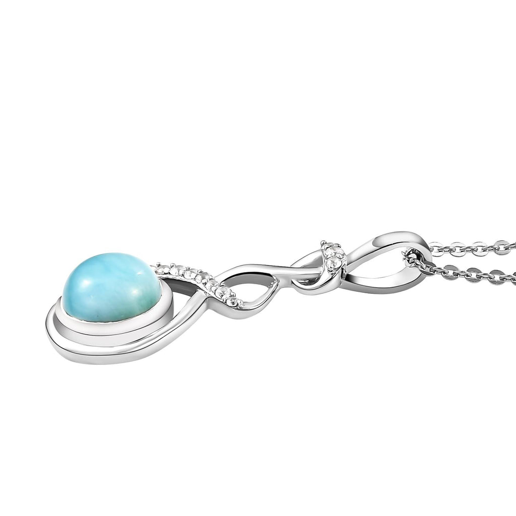 Larimar und weißer Zirkon-Anhänger mit Kette, 925 Silber platiniert ca. 1,72 ct