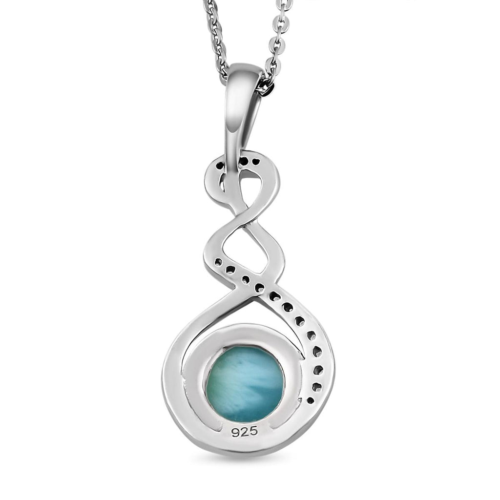Larimar und weißer Zirkon-Anhänger mit Kette, 925 Silber platiniert ca. 1,72 ct