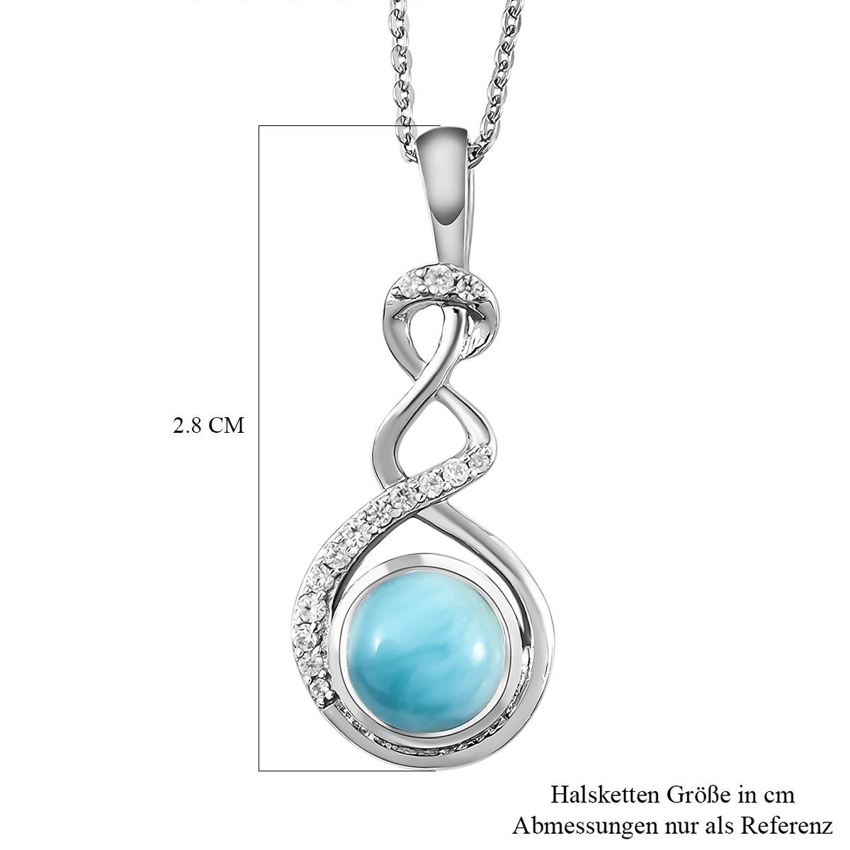 Larimar und weißer Zirkon-Anhänger mit Kette, 925 Silber platiniert ca. 1,72 ct