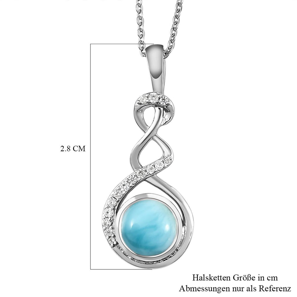 Larimar und weißer Zirkon-Anhänger mit Kette, 925 Silber platiniert ca. 1,72 ct