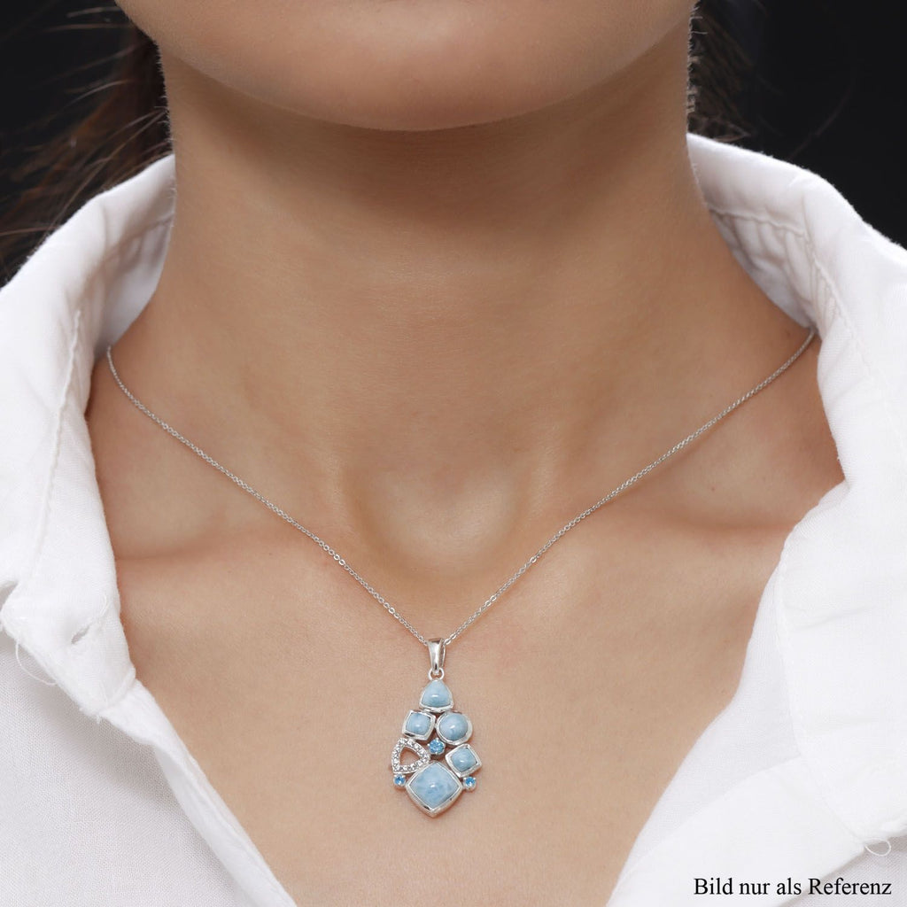 Larimar-Anhänger mit Kette, 925 Silber platiniert ca. 4,60 ct