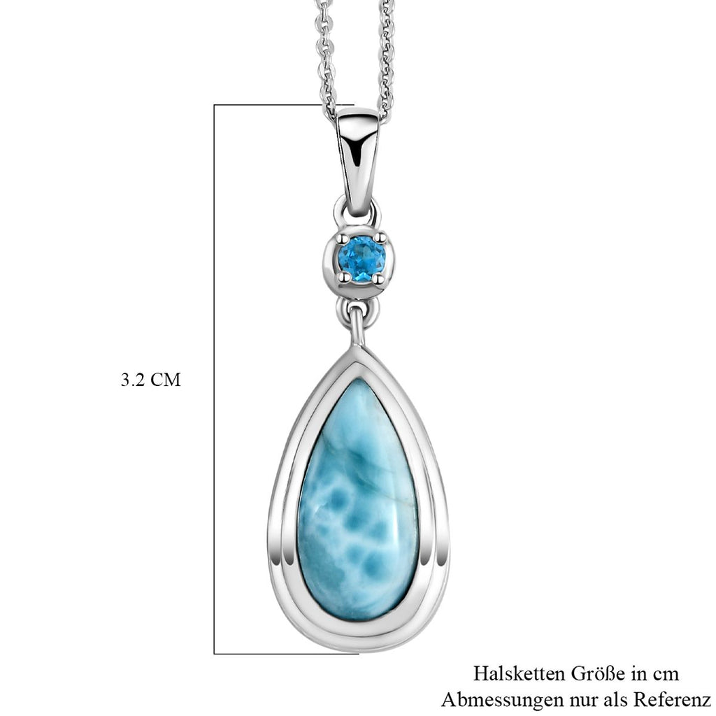 Larimar und Neon Apatit-Anhänger mit Kette, 925 Silber platiniert ca. 3.22 ct