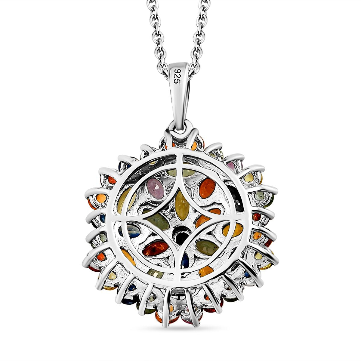 Mehrfarbiger Saphir-Anhänger mit Kette, ca. 50 cm, 925 Silber platiniert ca. 7,42 ct