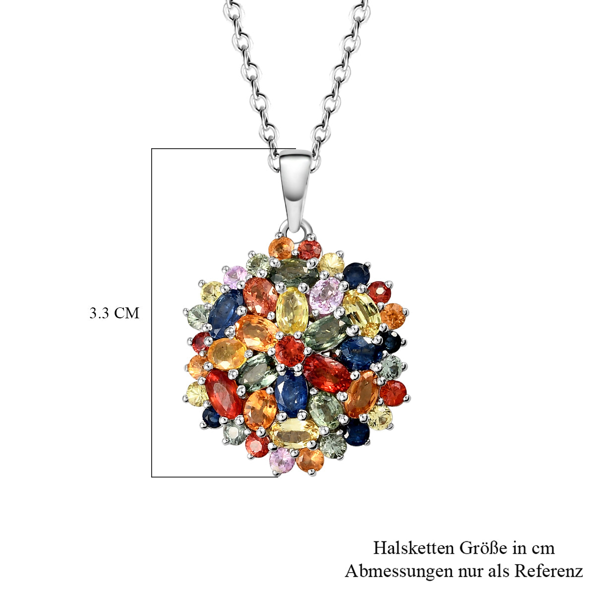 Mehrfarbiger Saphir-Anhänger mit Kette, ca. 50 cm, 925 Silber platiniert ca. 7,42 ct