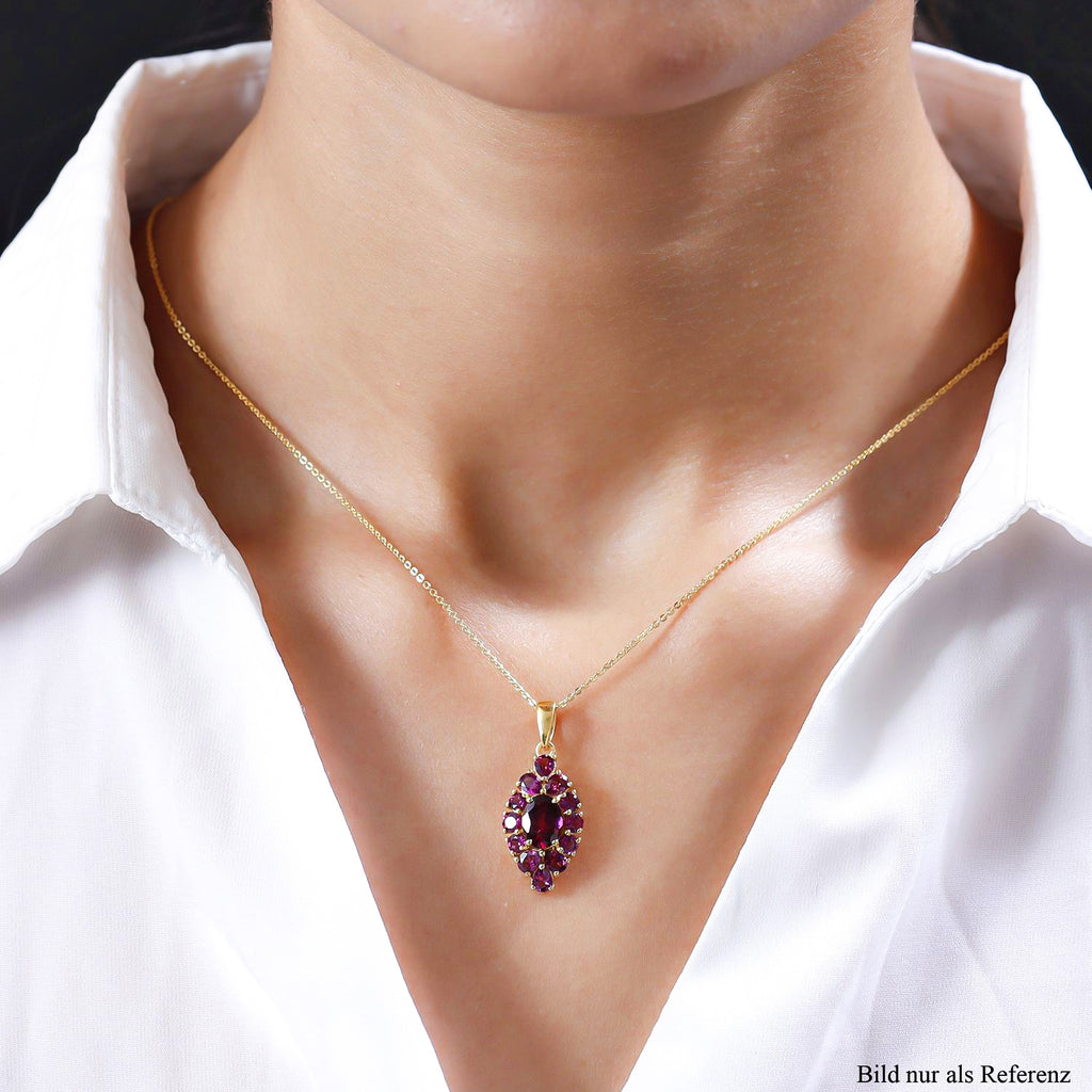 Rhodolith Granat-Anhänger mit Kette, 925 Silber vergoldet ca. 3,34 ct