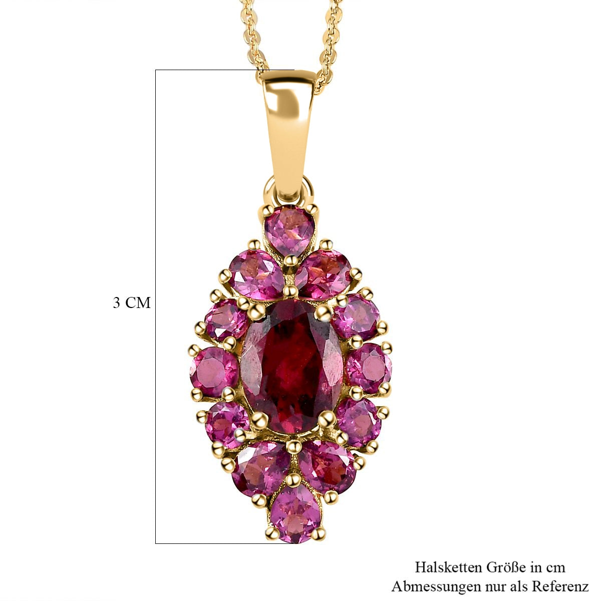 Rhodolith Granat-Anhänger mit Kette, 925 Silber vergoldet ca. 3,34 ct