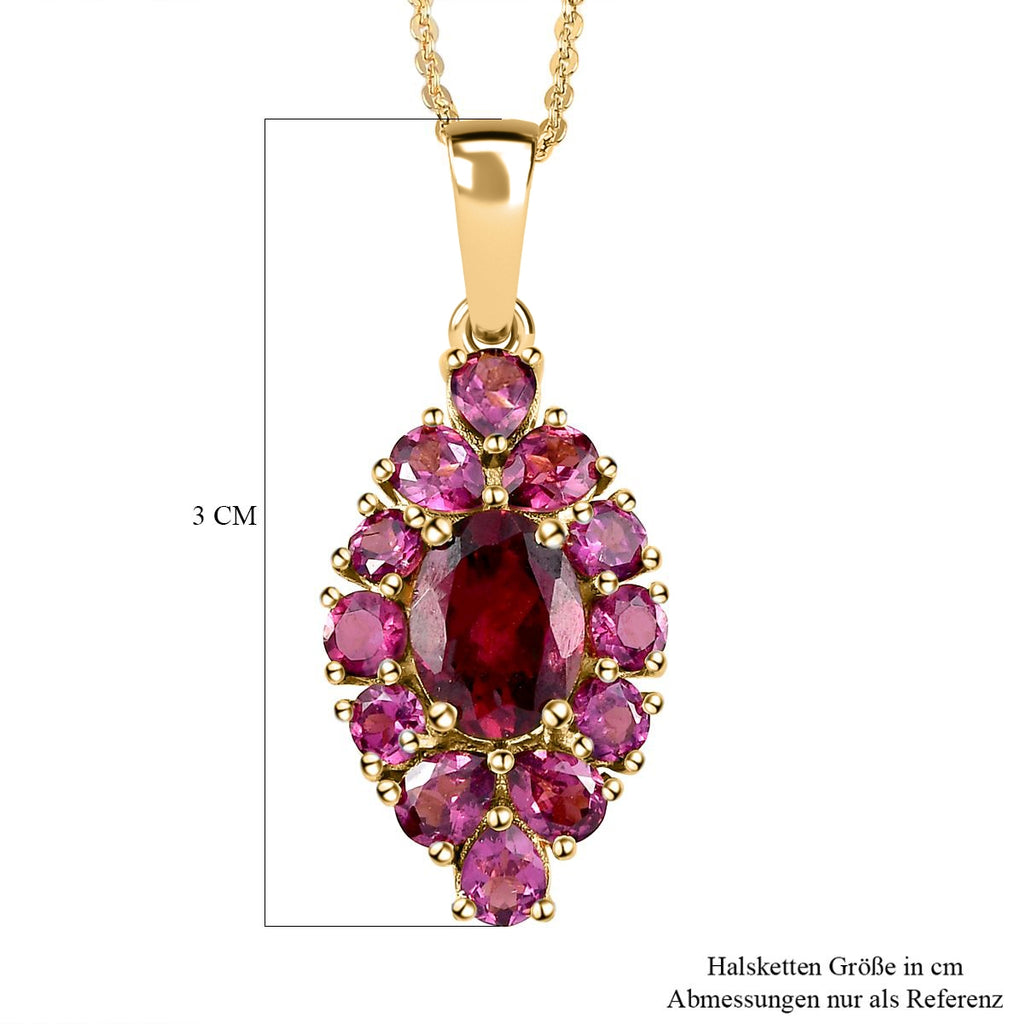 Rhodolith Granat-Anhänger mit Kette, 925 Silber vergoldet ca. 3,34 ct