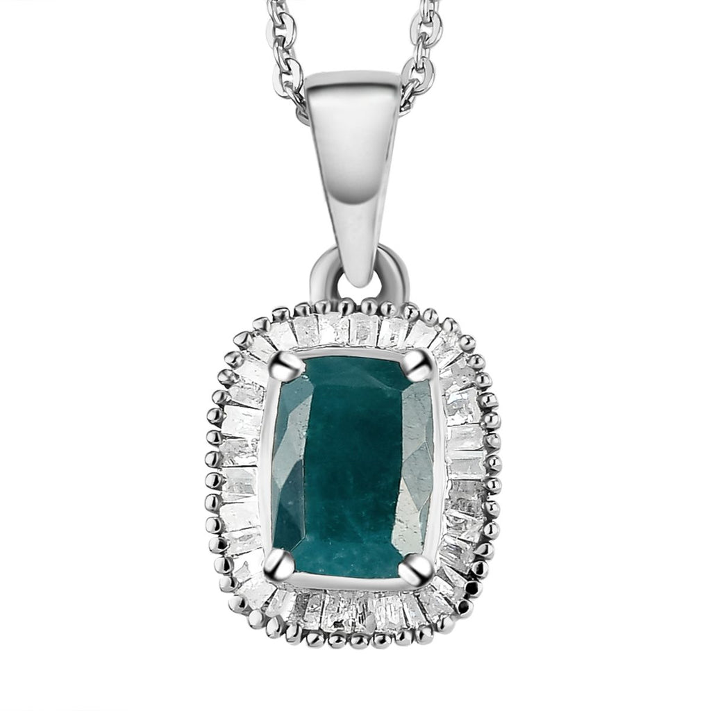 Natürlicher Grandidierit und weißer Diamant-Anhänger mit Kette, 925 Silber platiniert ca. 1.61 ct