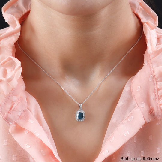 Natürlicher Grandidierit und weißer Diamant-Anhänger mit Kette, 925 Silber platiniert ca. 1.61 ct