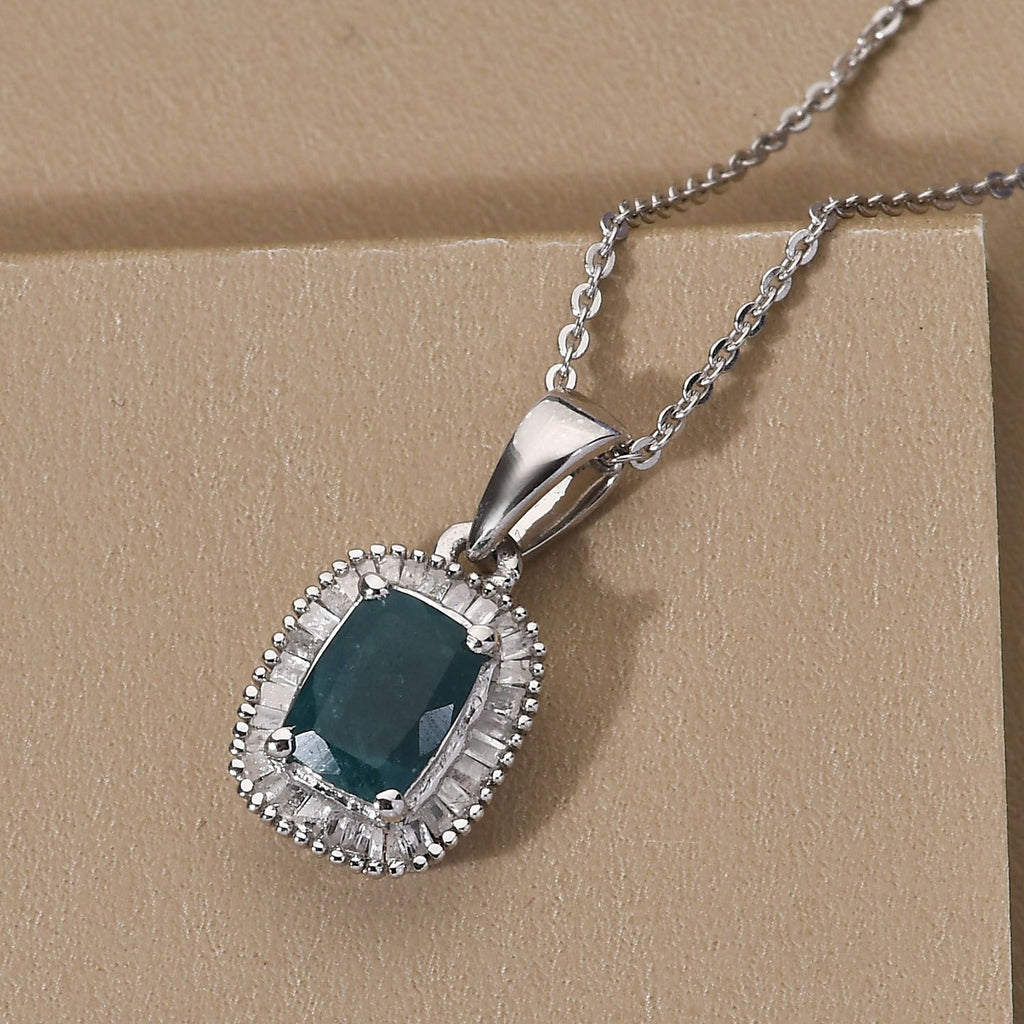 Natürlicher Grandidierit und weißer Diamant-Anhänger mit Kette, 925 Silber platiniert ca. 1.61 ct