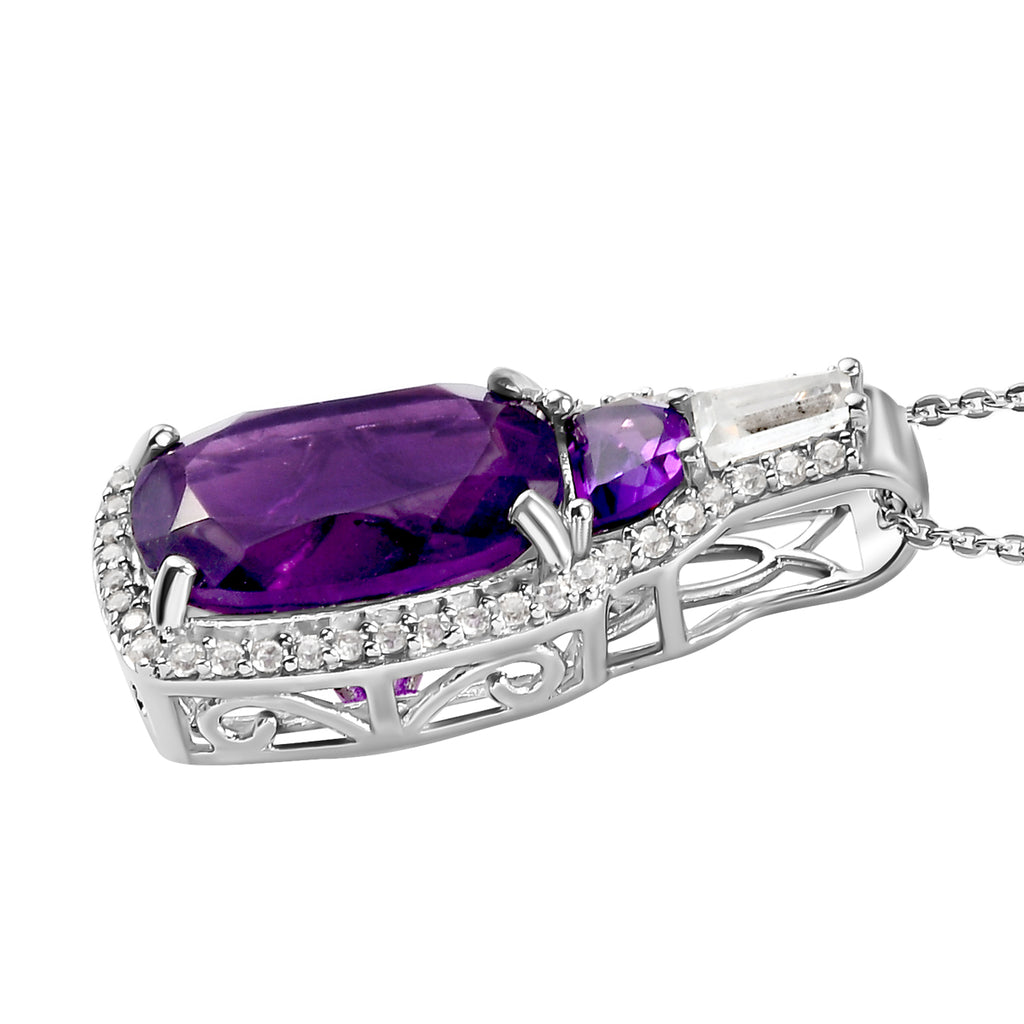 Afrikanischer Amethyst-Anhänger mit Kette, 925 Silber platiniert ca. 6.70 ct