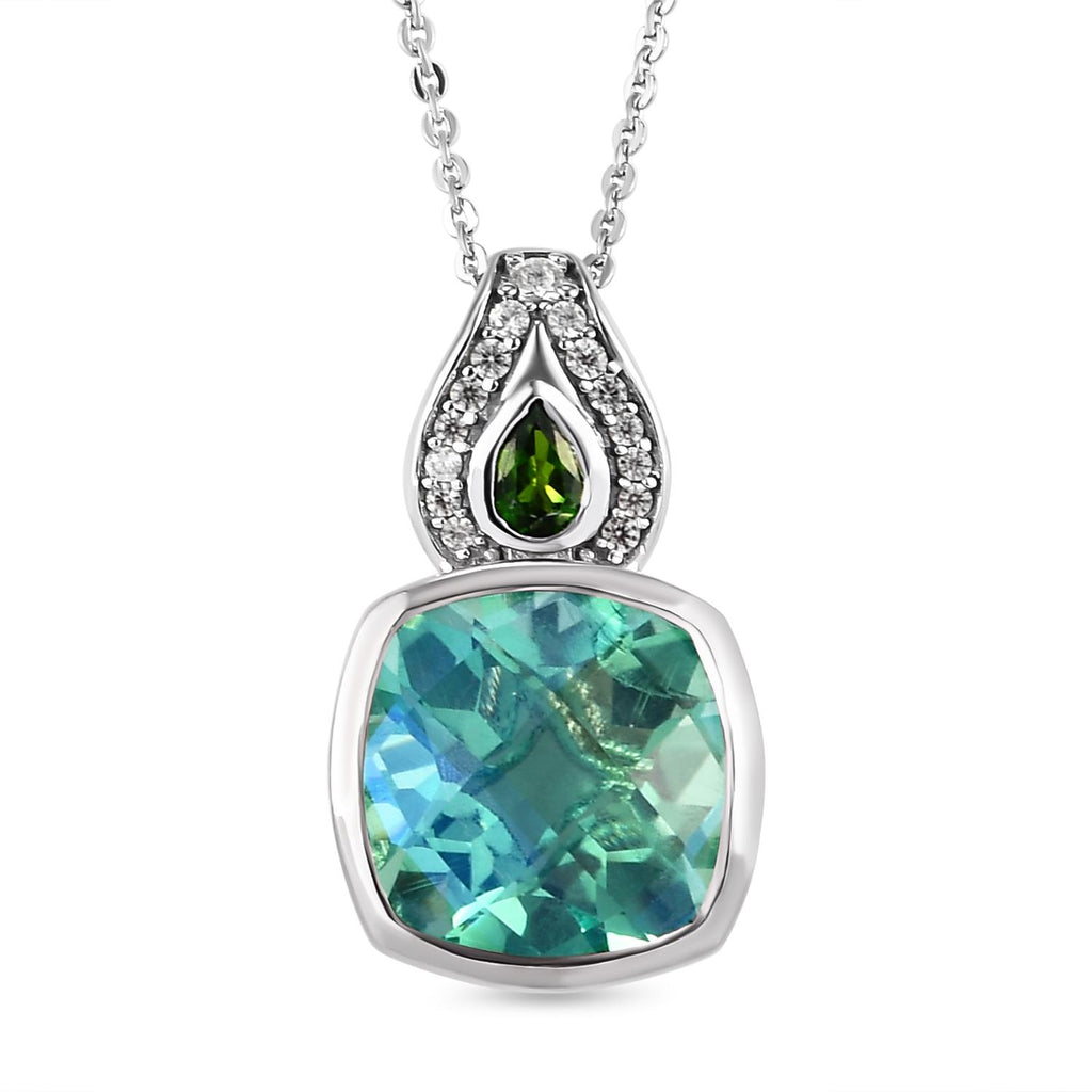 Pfau Triplett Quarz und natürlicher Chromdiopsid-Anhänger mit Kette, 925 Silber platiniert ca. 5,94 ct