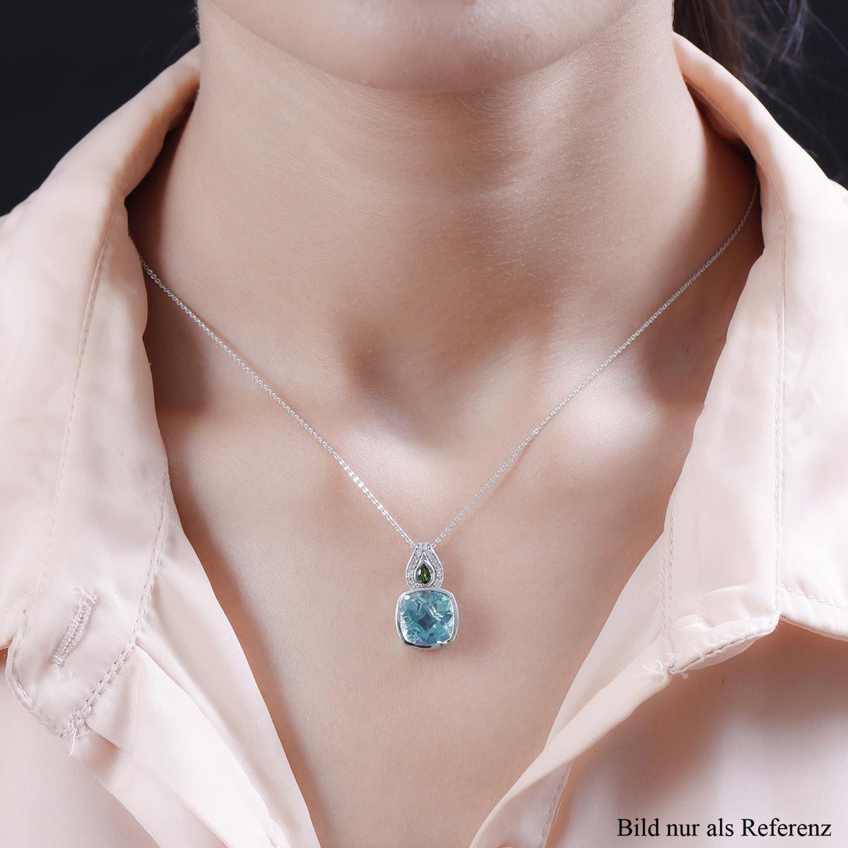 Pfau Triplett Quarz und natürlicher Chromdiopsid-Anhänger mit Kette, 925 Silber platiniert ca. 5,94 ct