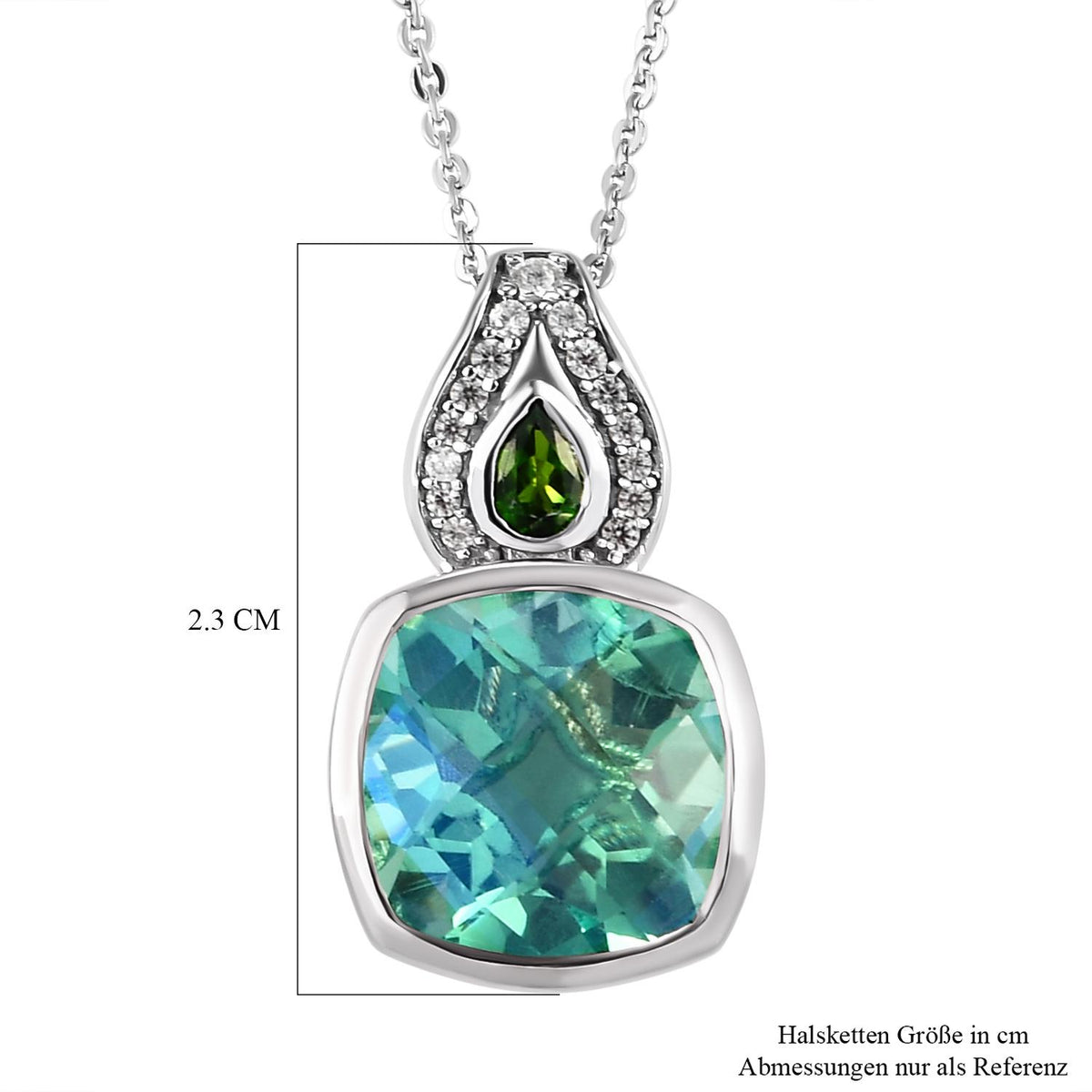 Pfau Triplett Quarz und natürlicher Chromdiopsid-Anhänger mit Kette, 925 Silber platiniert ca. 5,94 ct