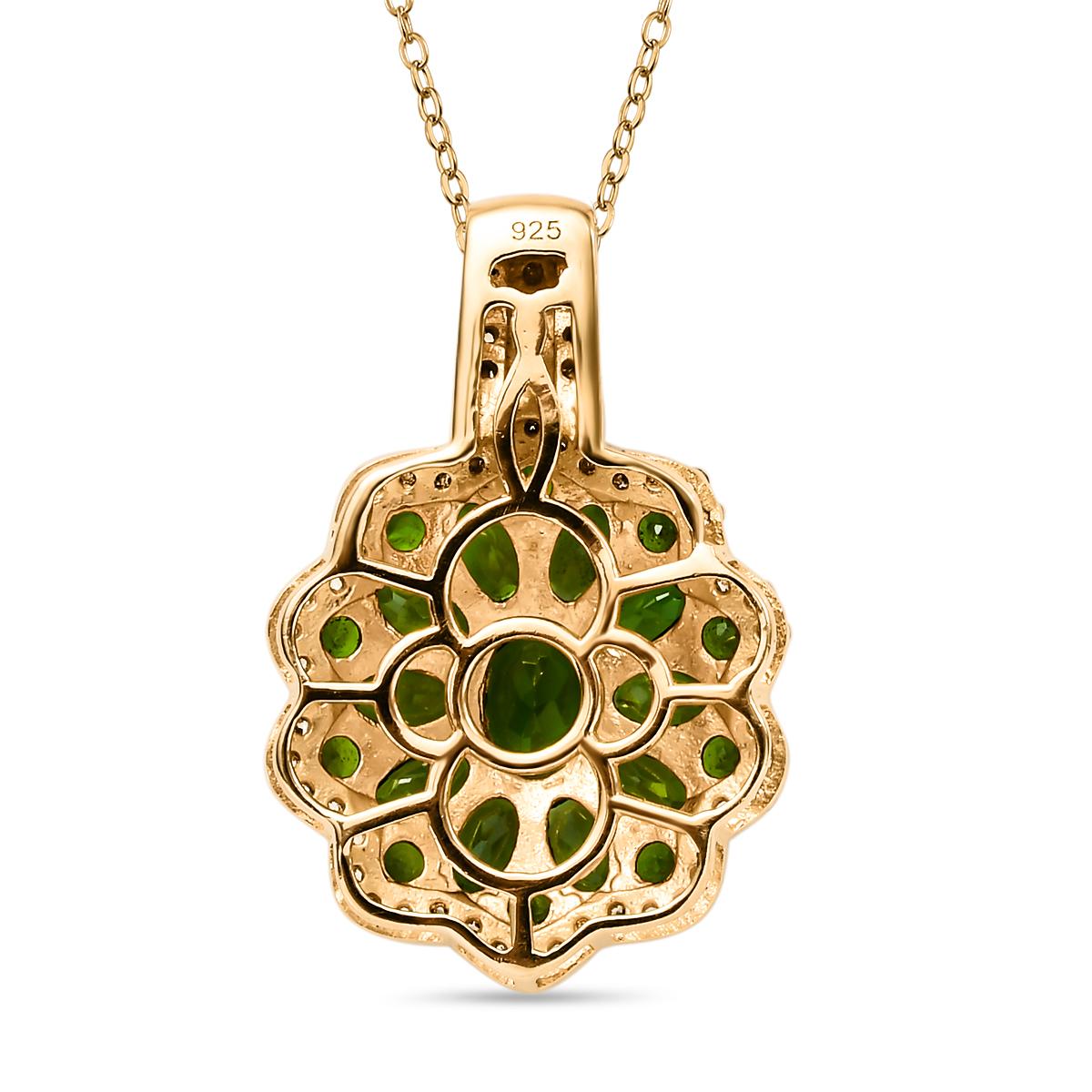 Natürlicher Chromdiopsid-Anhänger mit Kette, 925 Silber Gelbgold Vermeil ca. 4,48 ct