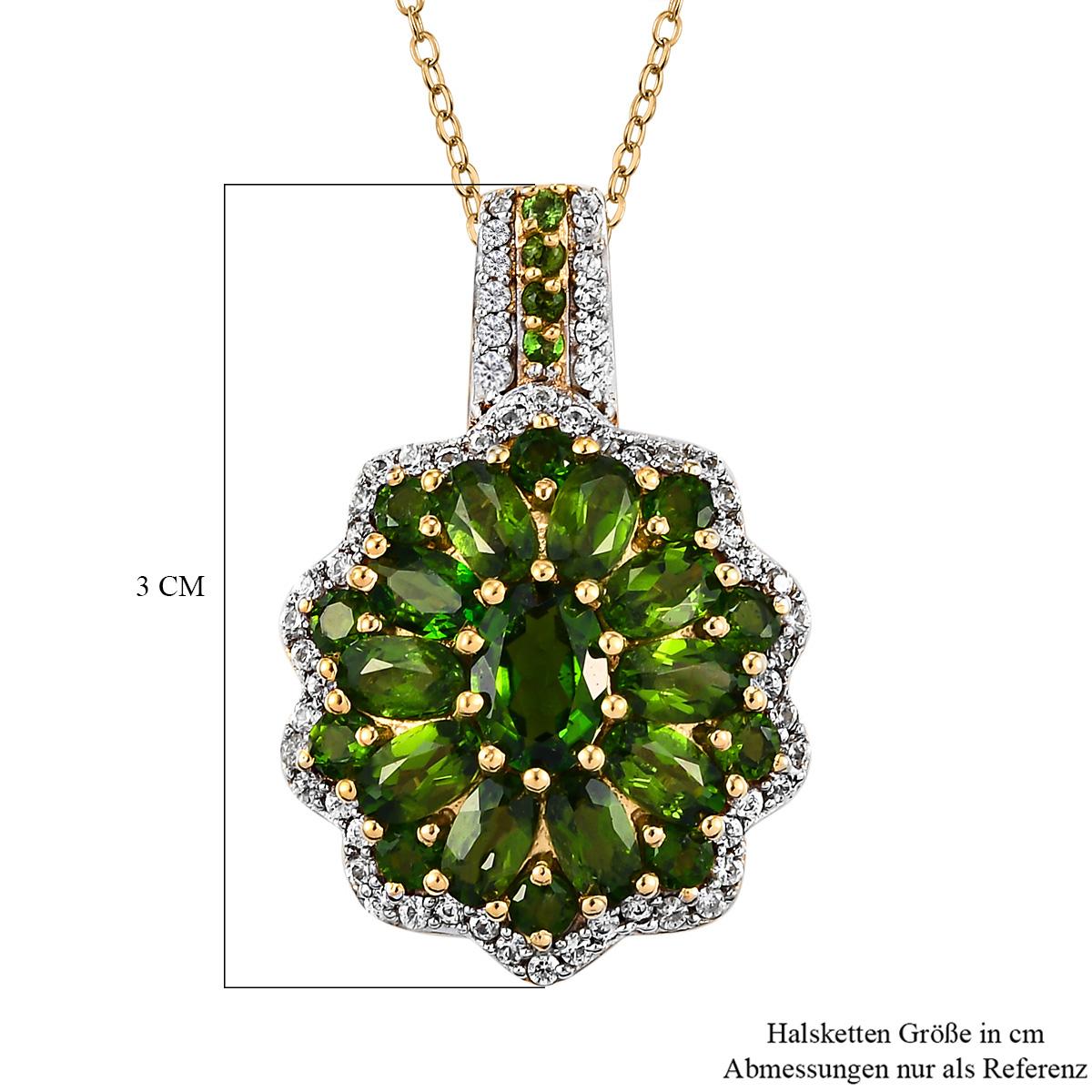 Natürlicher Chromdiopsid-Anhänger mit Kette, 925 Silber Gelbgold Vermeil ca. 4,48 ct