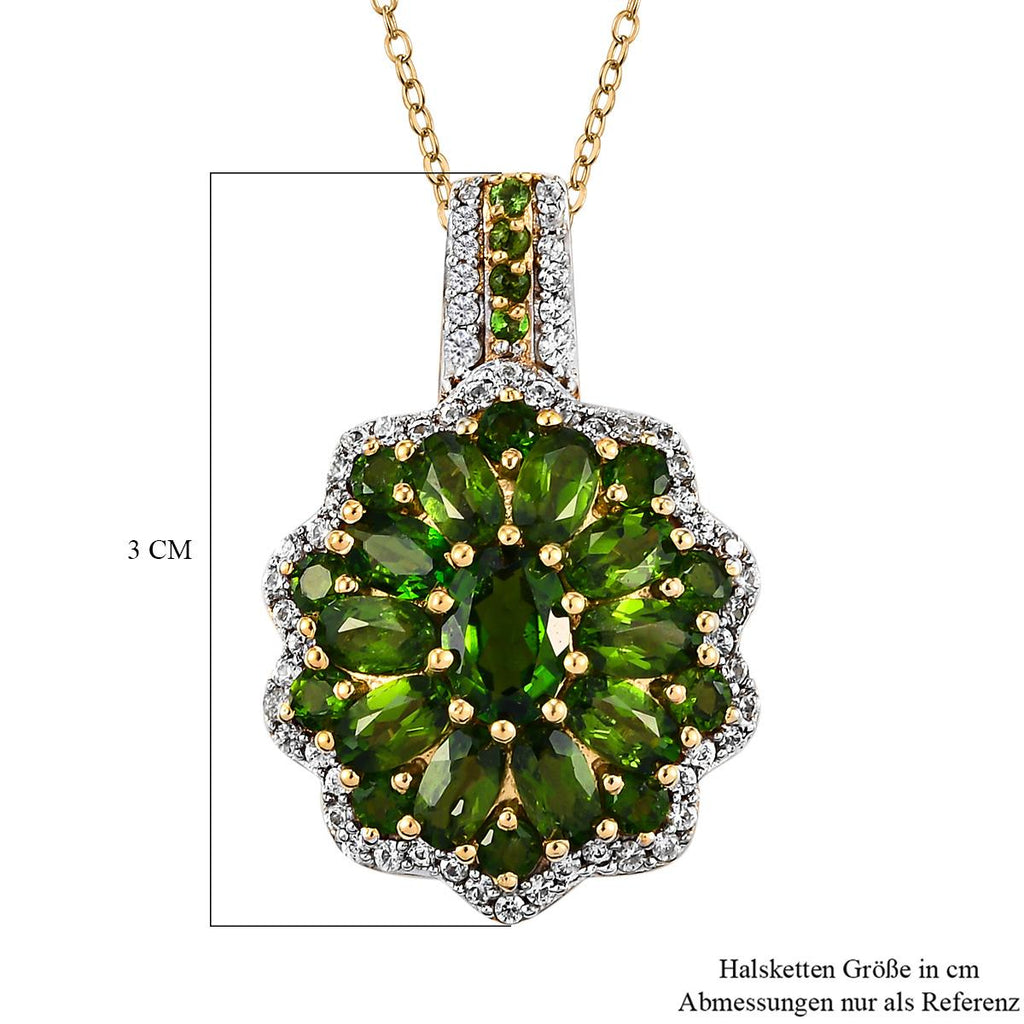 Natürlicher Chromdiopsid-Anhänger mit Kette, 925 Silber Gelbgold Vermeil ca. 4,48 ct