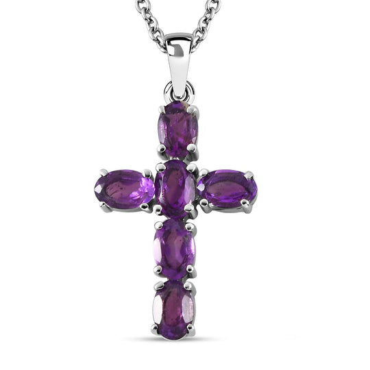 2er Set - Afrikanischer Amethyst Kreuz-Anhänger und Ohrringe, Edelstahl ca. 3.21 ct
