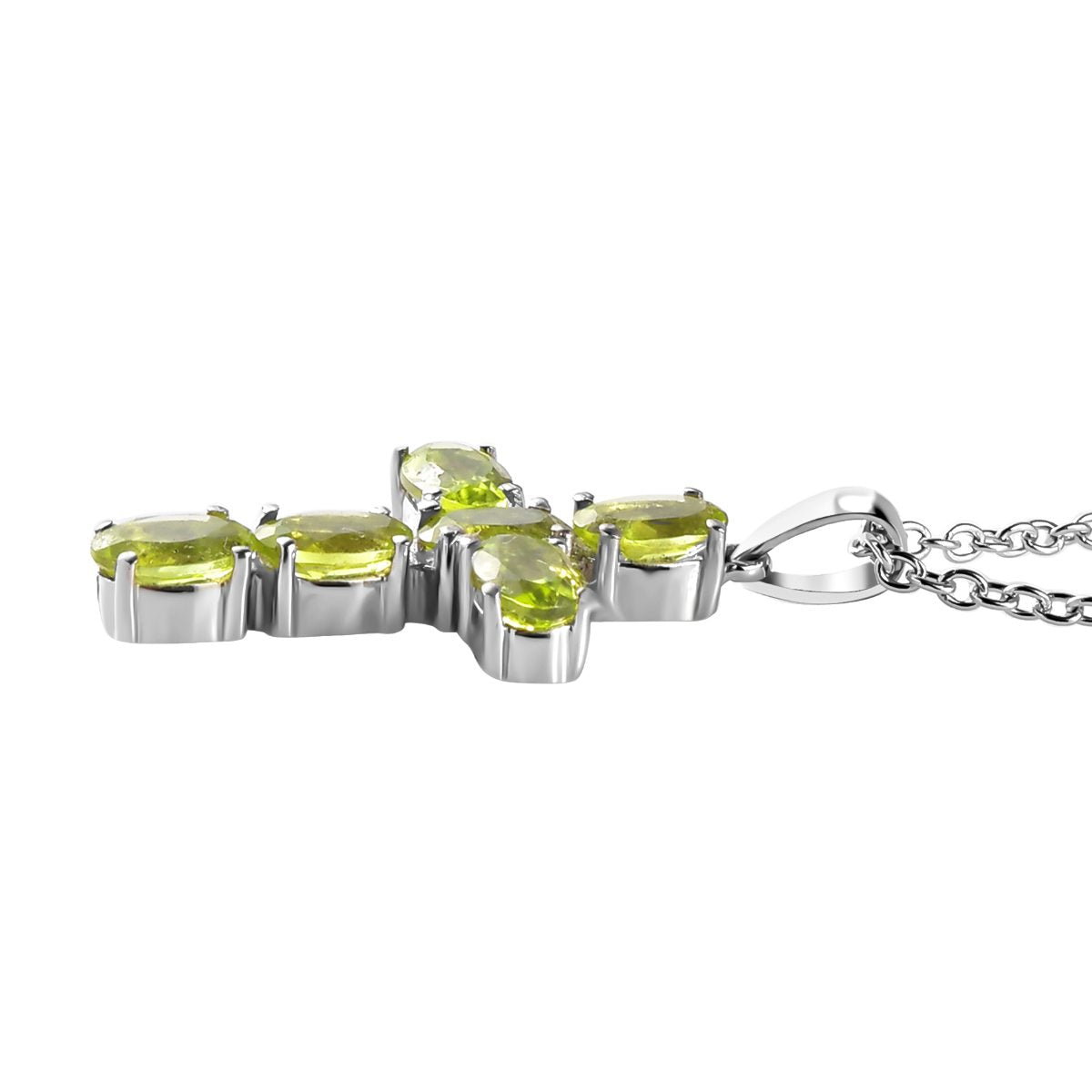 Natürlicher Peridot Kreuz-Anhänger und Ohrringe, Edelstahl ca. 3,94 ct