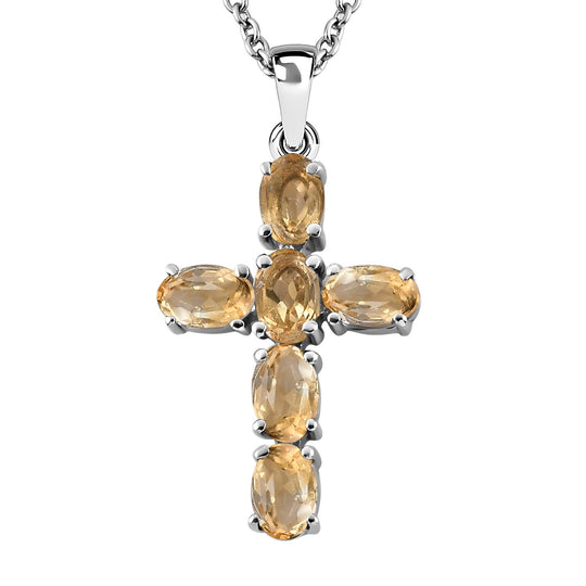 Citrin Kreuz-Anhänger und Ohrringe, Edelstahl ca. 3,76 ct