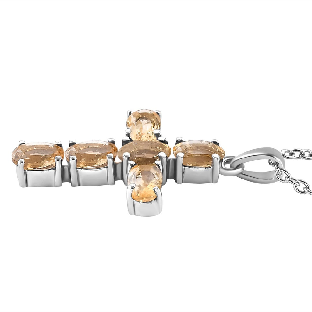 Citrin Kreuz-Anhänger und Ohrringe, Edelstahl ca. 3,76 ct
