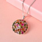 Natürlicher Mehrfarbiger-Turmalin-Anhänger mit Kette, 925 Silber platiniert ca. 6.12 ct