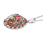 Natürlicher Mehrfarbiger-Turmalin-Anhänger mit Kette, 925 Silber platiniert ca. 6.12 ct