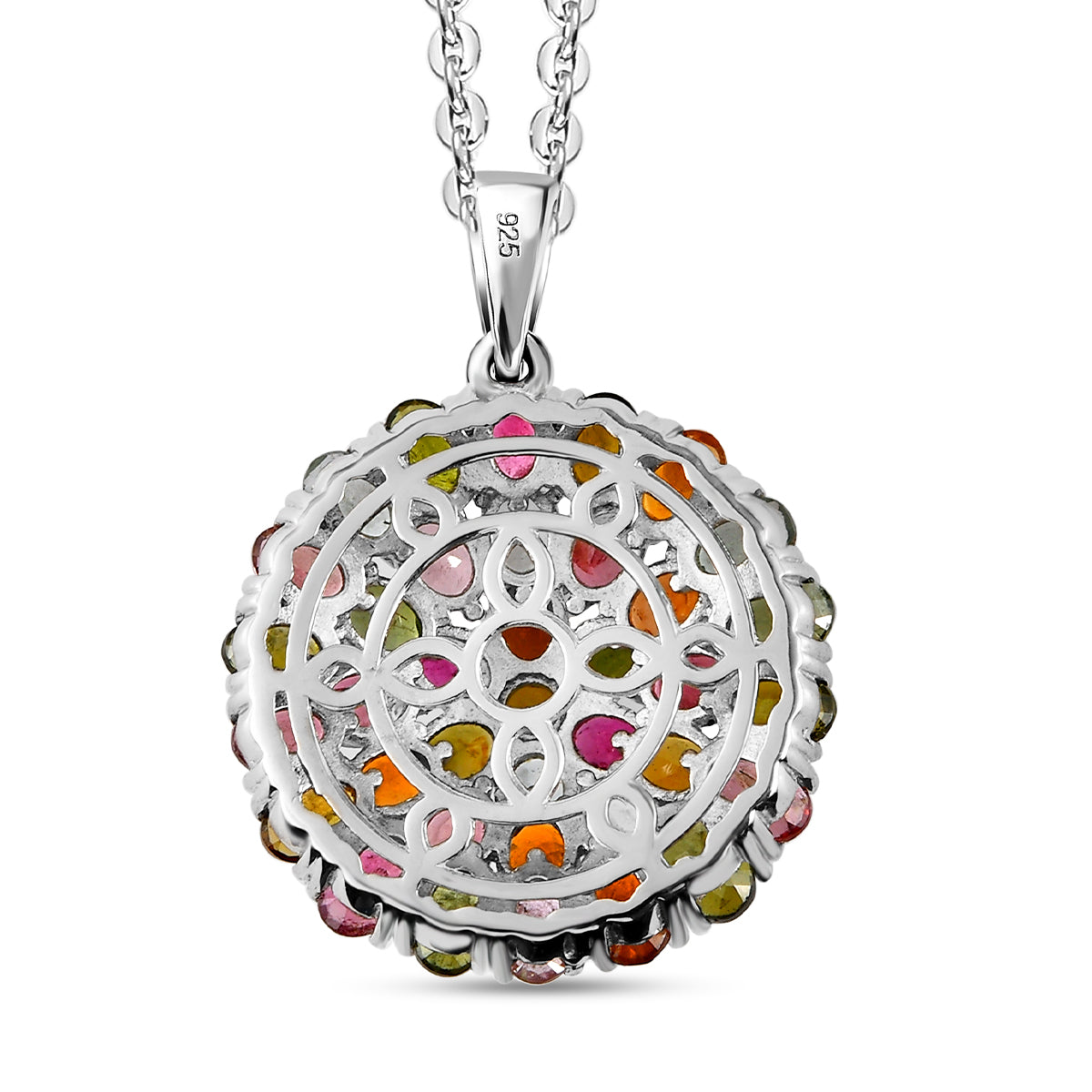 Natürlicher Mehrfarbiger-Turmalin-Anhänger mit Kette, 925 Silber platiniert ca. 6.12 ct