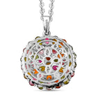 Natürlicher Mehrfarbiger-Turmalin-Anhänger mit Kette, 925 Silber platiniert ca. 6.12 ct
