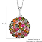 Natürlicher Mehrfarbiger-Turmalin-Anhänger mit Kette, 925 Silber platiniert ca. 6.12 ct