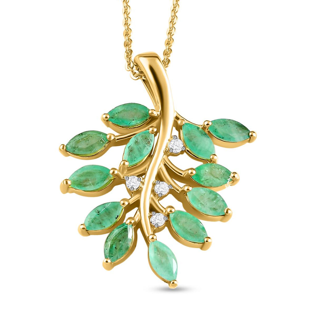 Kagem sambischer Smaragd und weißer Zirkon-Anhänger mit Kette, 925 Silber vergoldet ca. 2.01 ct