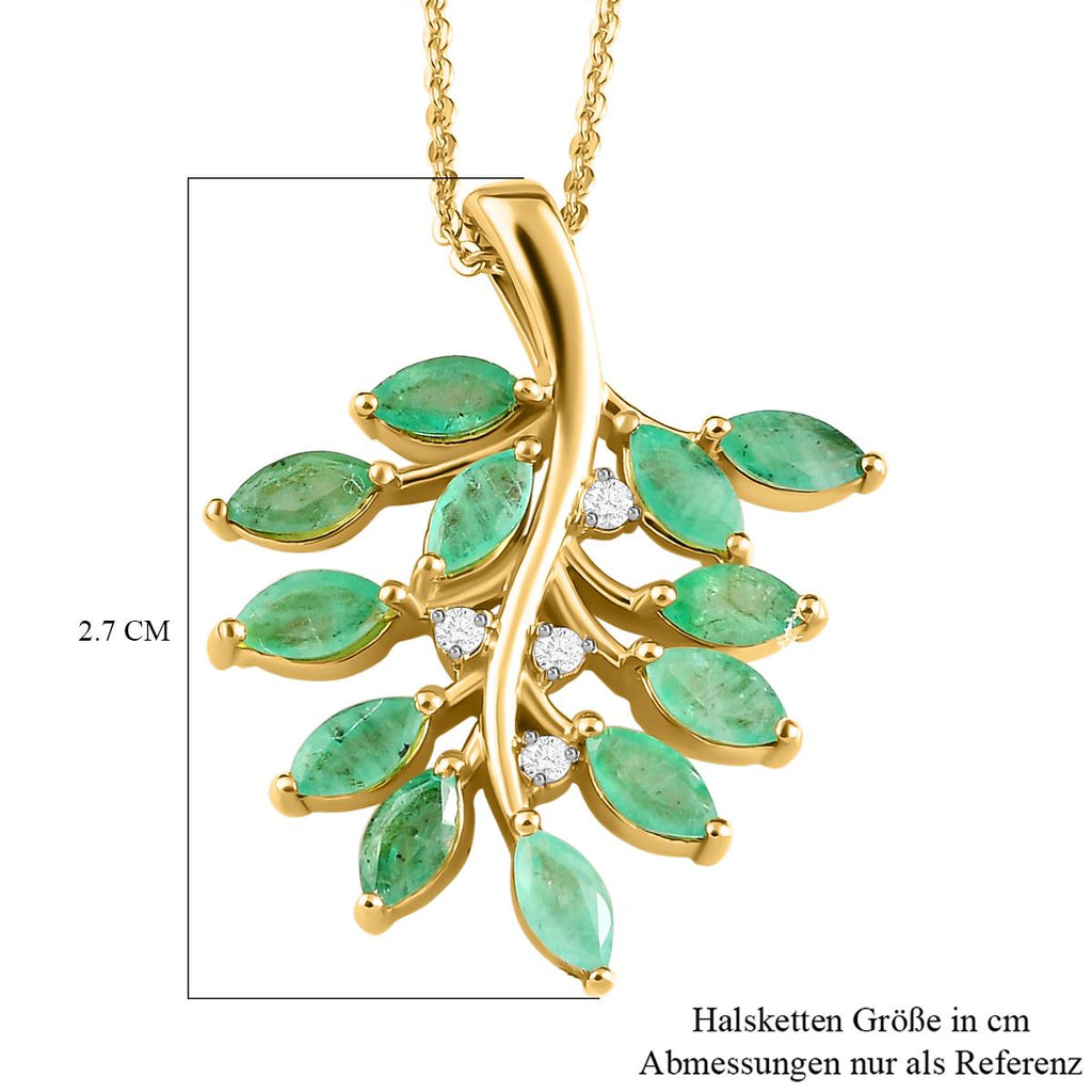 Kagem sambischer Smaragd und weißer Zirkon-Anhänger mit Kette, 925 Silber vergoldet ca. 2.01 ct