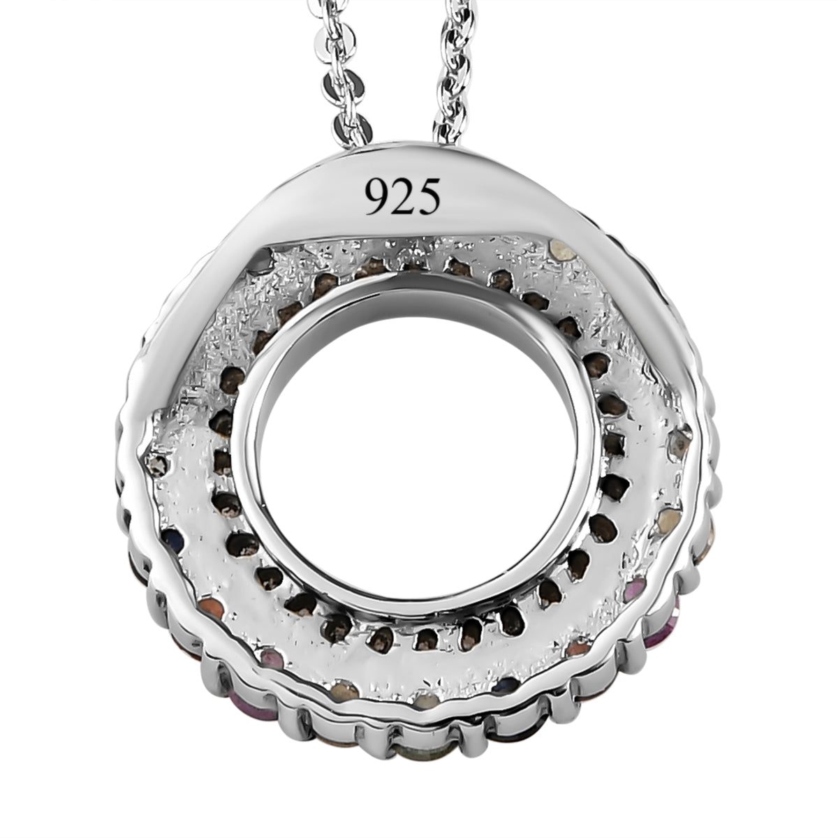 Mehrfarbiger Saphir und weißer Zirkon-Anhänger mit Kette, 925 Silber platiniert ca. 1,14 ct