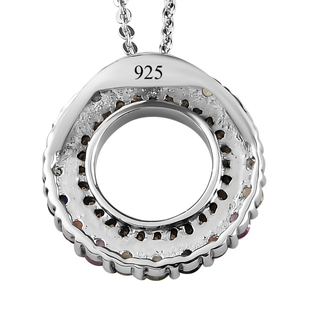Mehrfarbiger Saphir und weißer Zirkon-Anhänger mit Kette, 925 Silber platiniert ca. 1,14 ct