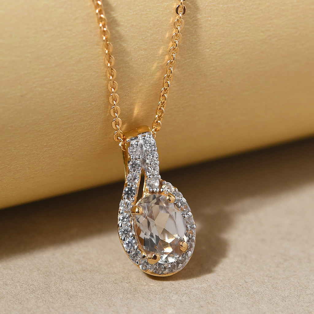 AAA Turkizit und weißer Zirkon-Anhänger mit Kette, ca. 50 cm, 925 Silber Gelbgold Vermeil ca. 1.08 ct